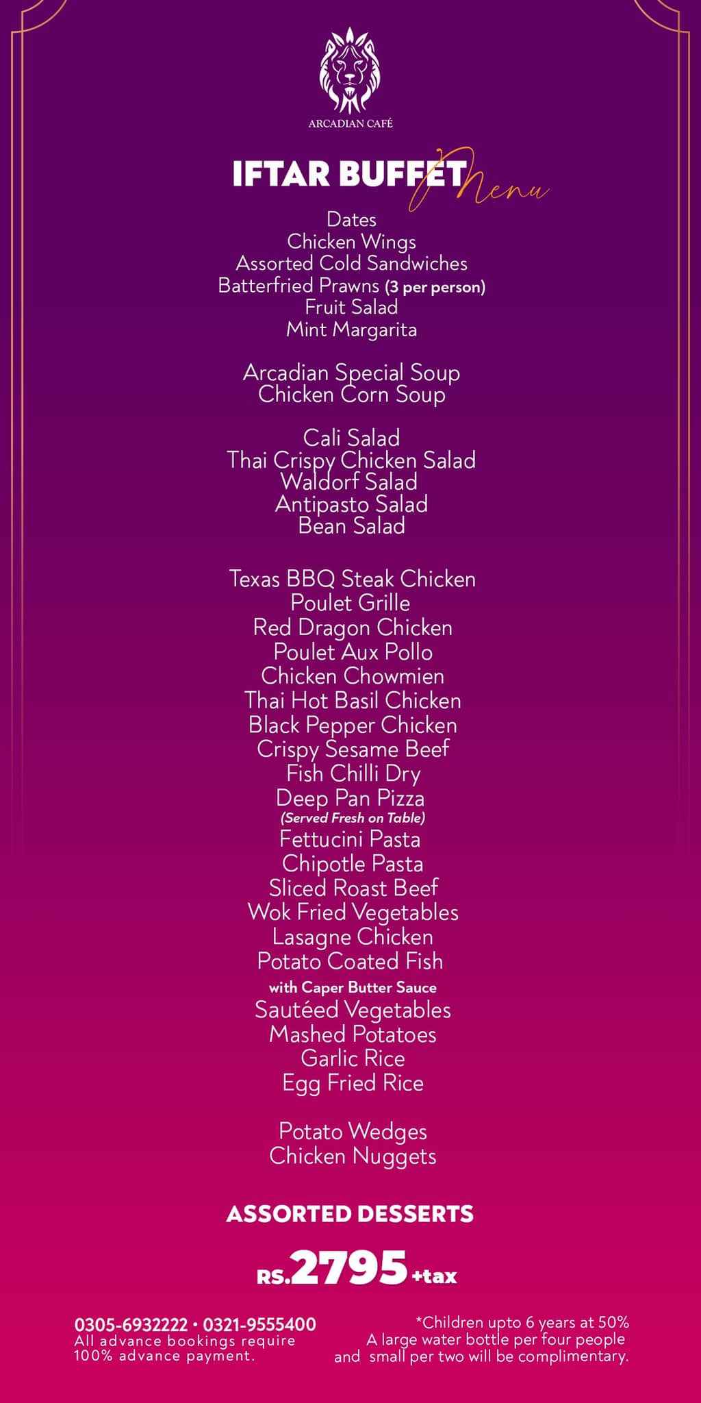 Arcadian deals cafe menu